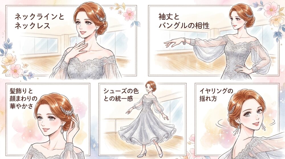 アクセサリーとのトータルコーディネートで完成度を高めている