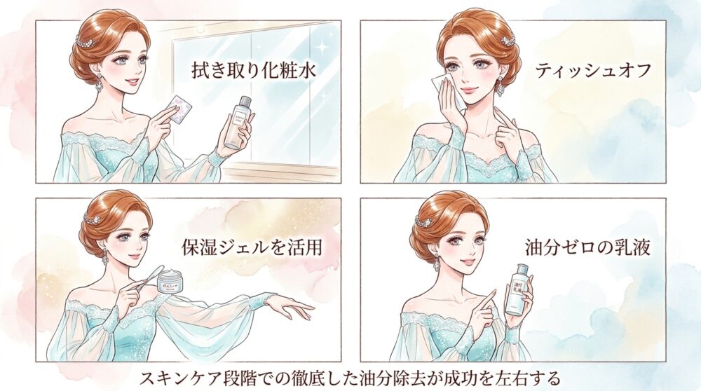 スキンケア段階での徹底した油分除去が成功を左右する