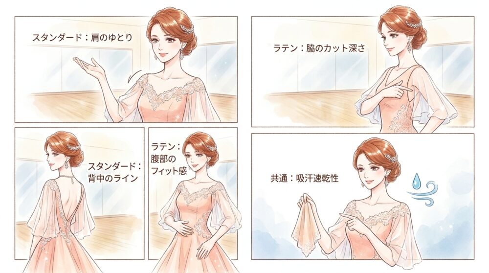 スタンダードとラテンで優先すべき伸縮性が変わってくる