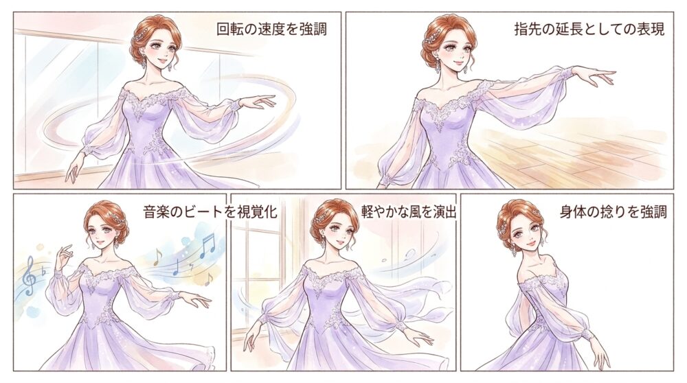 ダイナミックな動きを強調するフリンジが躍動感を生んでいる