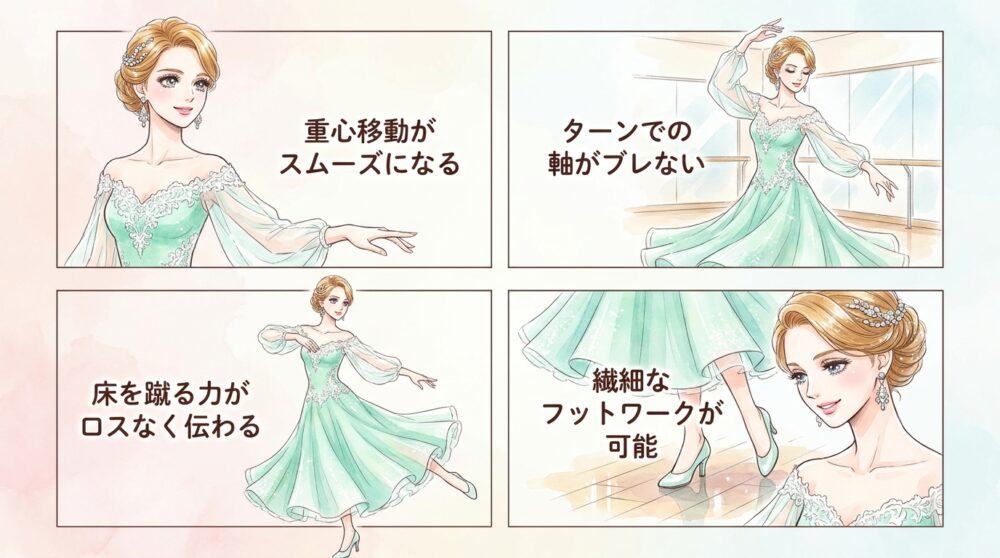 フロアを掴む感覚が鋭くなりバランスが安定する