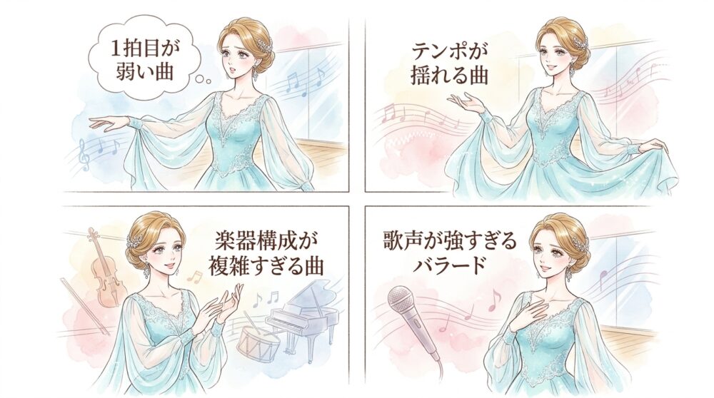 リズムが取りにくい曲で踊り続けるリスクを把握する