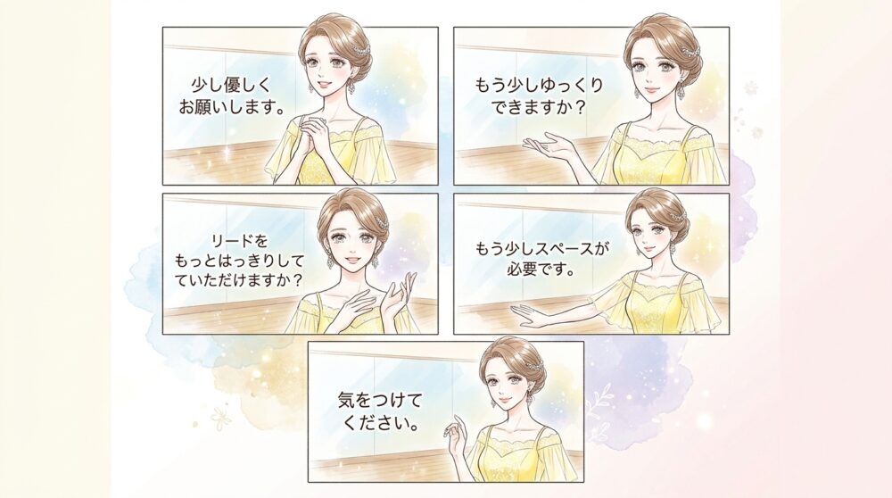 リードやフォローの強さを調整してほしいときの例文を添える