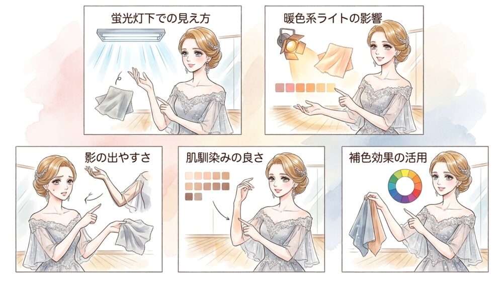会場の照明下で映える色味の選択を間違えている