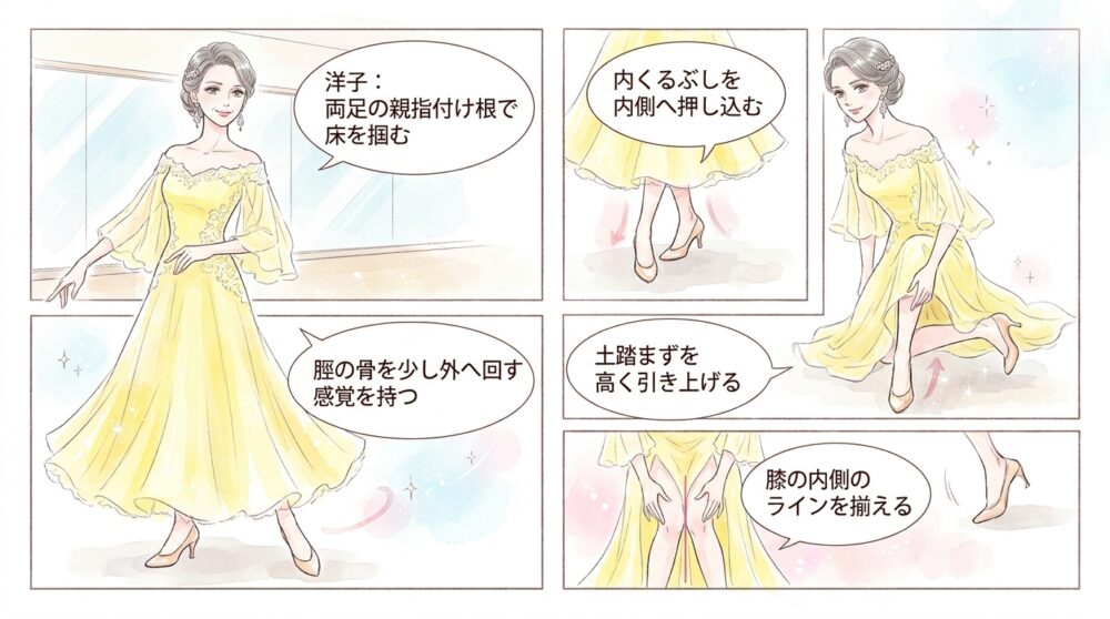 内くるぶしを引き寄せて下半身のバネを凝縮させる