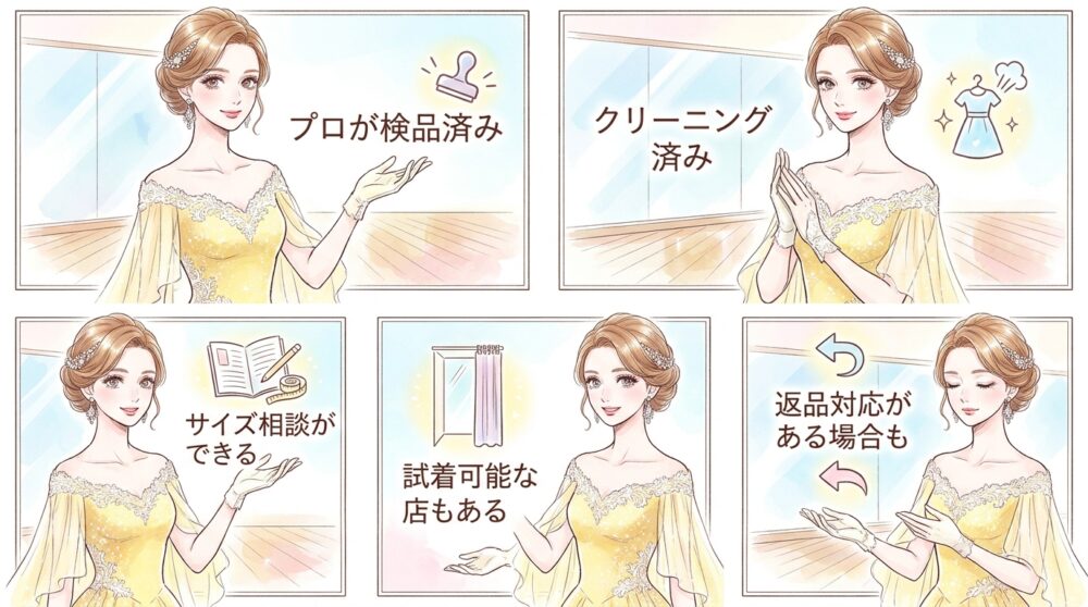 委託販売店や中古ドレス専門店でプロの検品済み商品を狙う