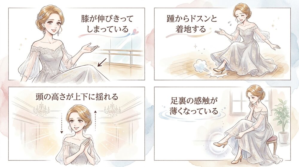 床を強く蹴ろうとして重心が浮き上がってしまう