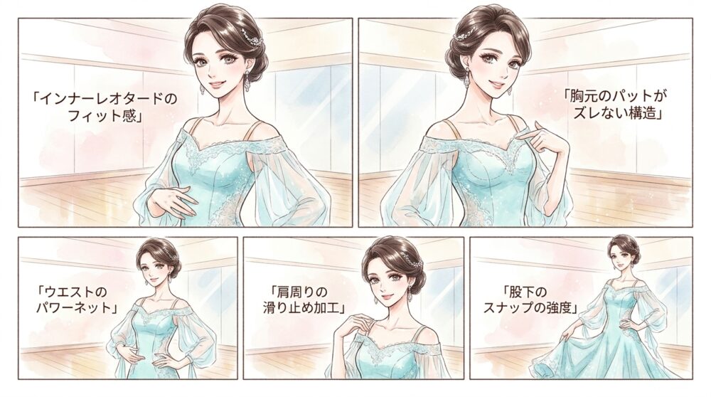 激しい動きの中でもシルエットが崩れないホールド力を重視する