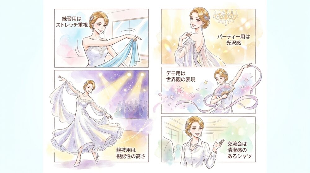 練習着とパーティー着の境界線が曖昧になっている