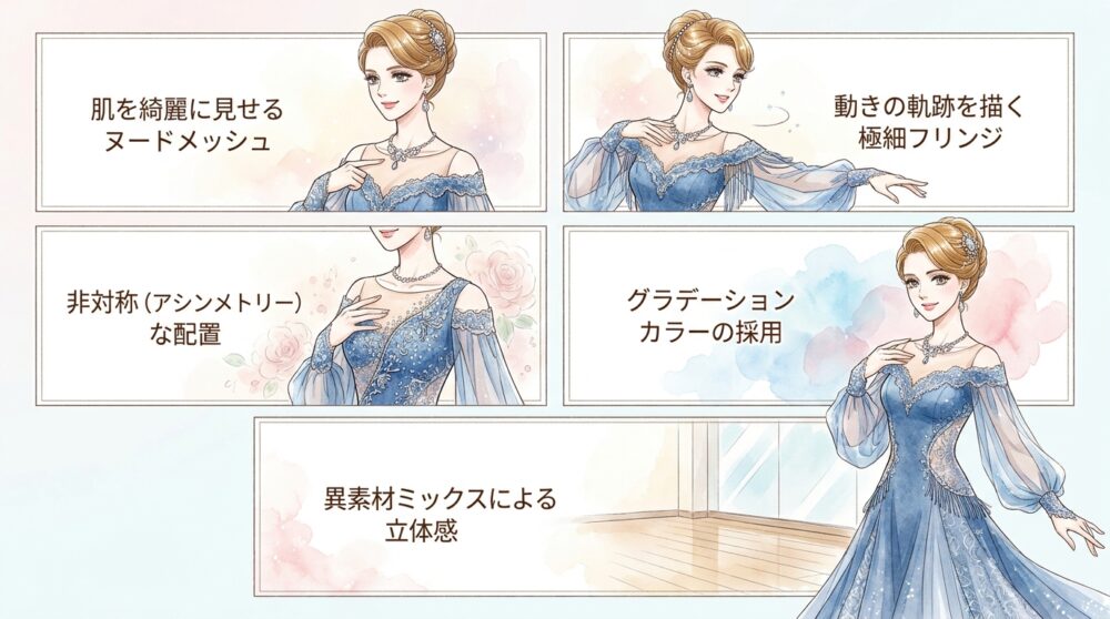 繊細な感情表現を際立たせるシアー素材とフリンジの融合に注目する