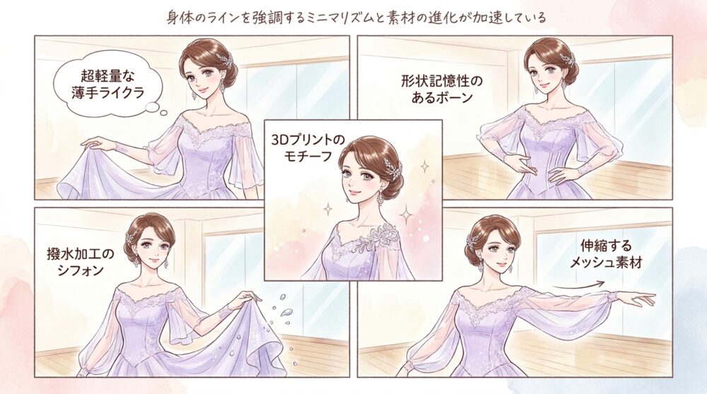 身体のラインを強調するミニマリズムと素材の進化が加速している