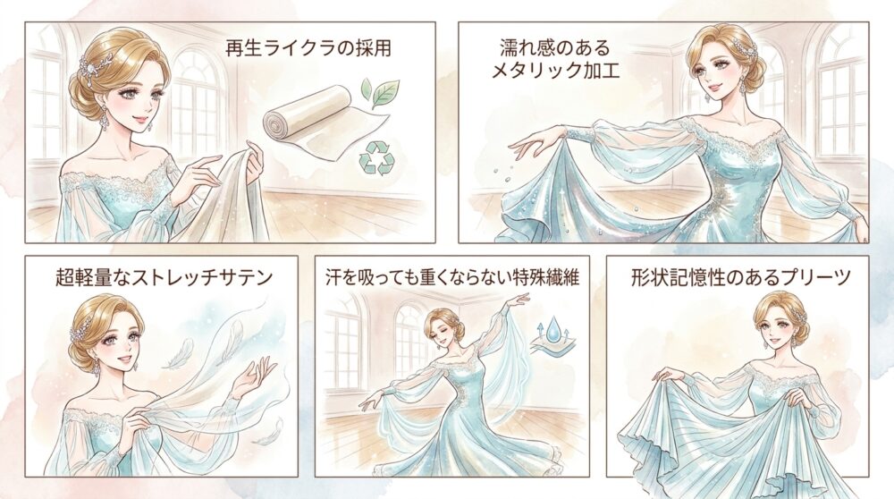 サステナブル素材と光沢感を両立した新しい生地が登場している