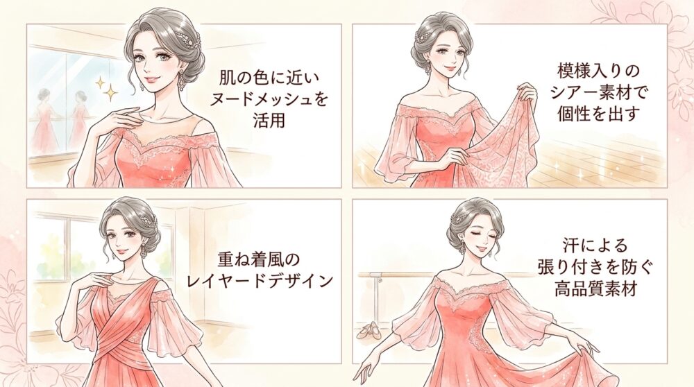 シアー素材の戦略的な配置でエレガントな強さを表現できる