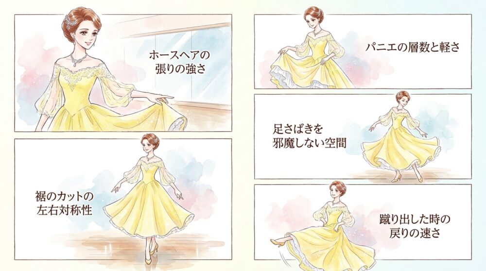 スカートの重量と広がりがフットワークの軽快さを変えていく