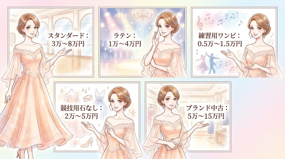 スタンダードとラテンで異なる価格帯の目安がある