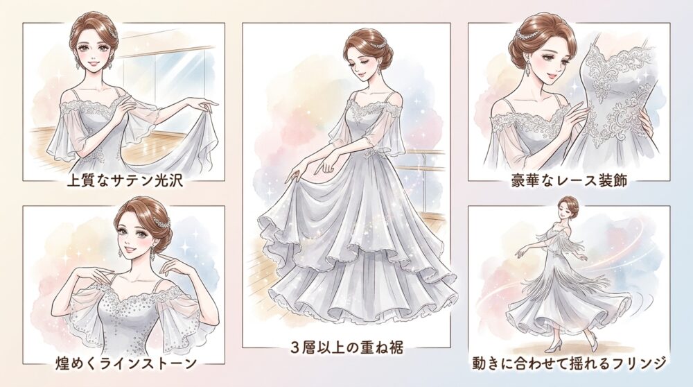 パーティー用にはボリューム感と光沢のある生地で華やかさを出す