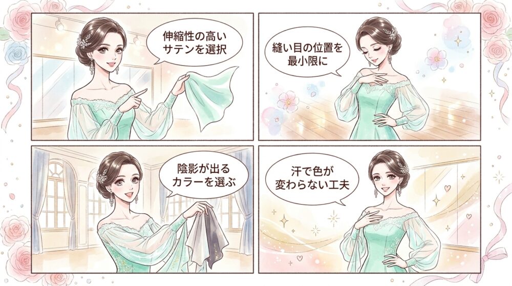 ファブリックの光沢がボディラインの立体感を強調してくれる