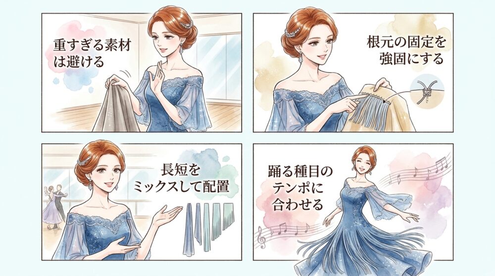 フリンジの密度を調整することでスピード感の表現が変わる