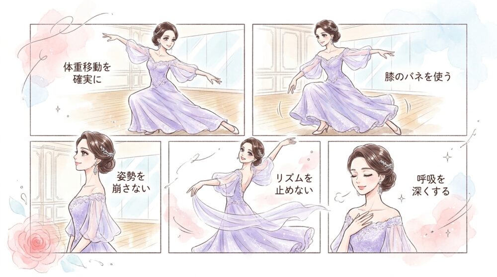 ベーシックムーブメントを繰り返してダンスの基礎体力を高める