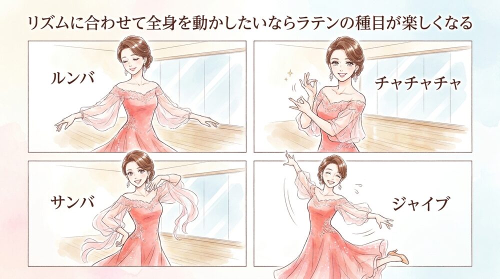 リズムに合わせて全身を動かしたいならラテンの種目が楽しくなる