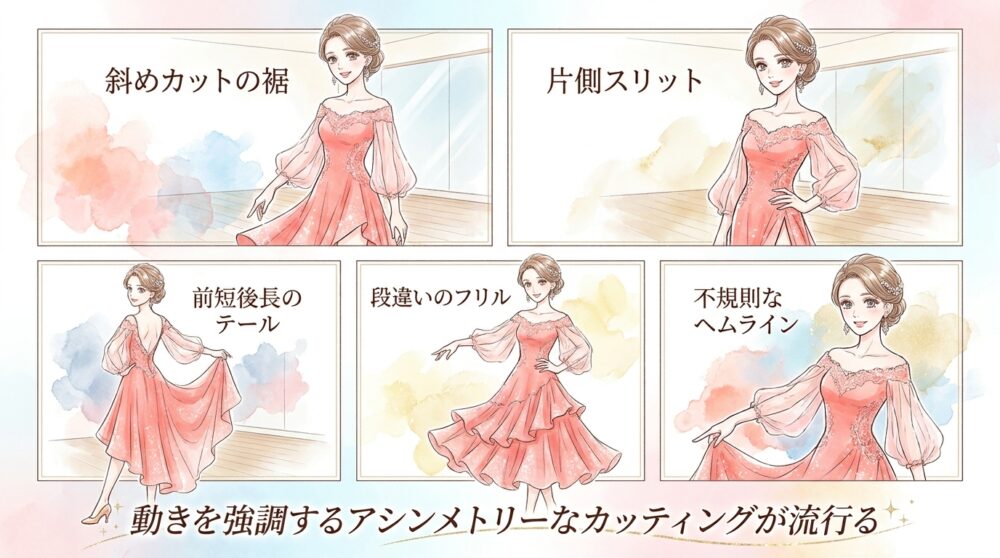 動きを強調するアシンメトリーなカッティングが流行る