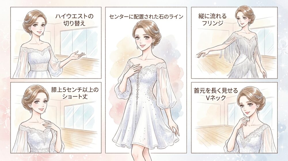 小柄な方はハイウエストと縦のラインを強調する装飾を選ぶ