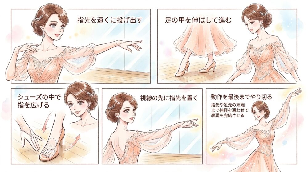 指先や足先の末端まで神経を通わせて表現を完結させる