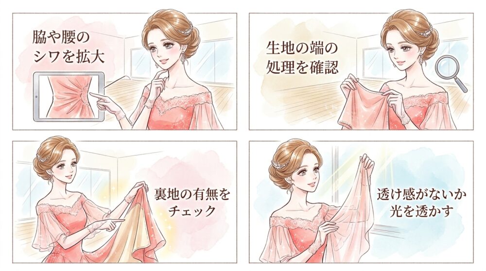 生地の伸縮性と光沢感を商品画像から読み取っていく