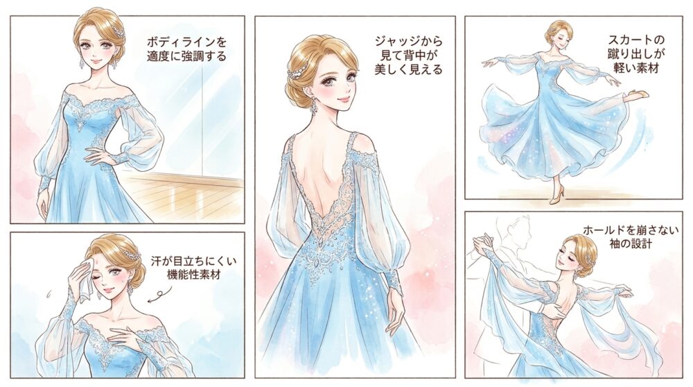 競技会でジャッジの目を引くためのシルエットを追求する
