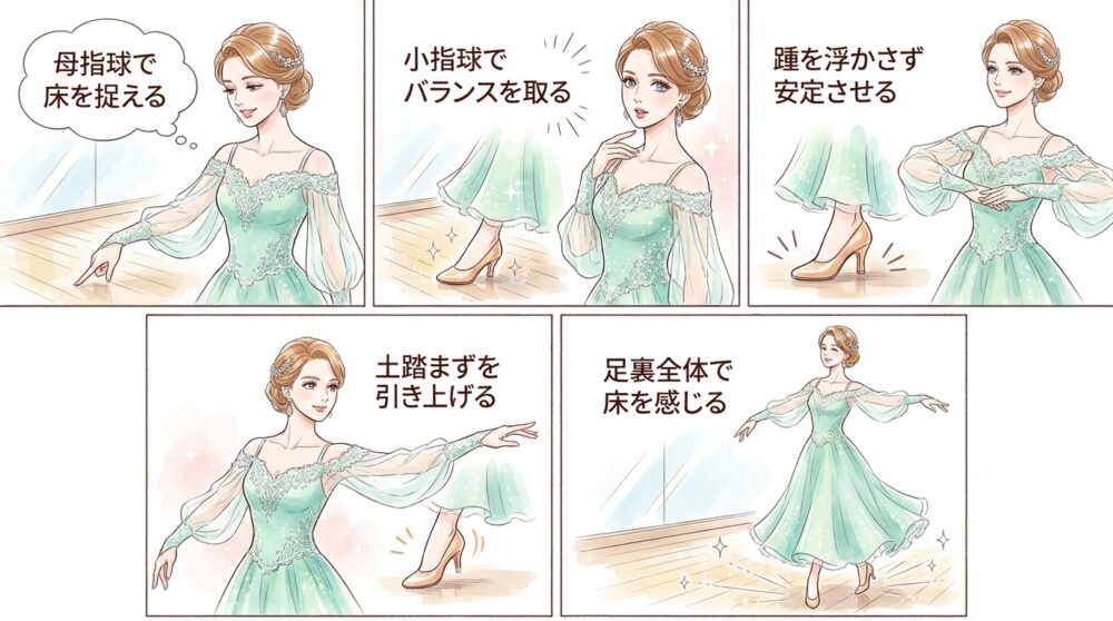 練習中に自分の重心がどこにあるかを常に足裏で感じておく