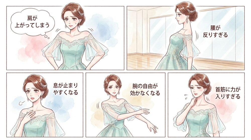 胸を張りすぎることで逆に全身の動きが固まっている