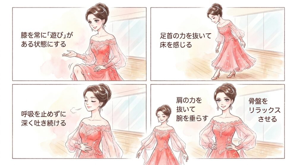 膝や足首が固まって音の振動を吸収できていない