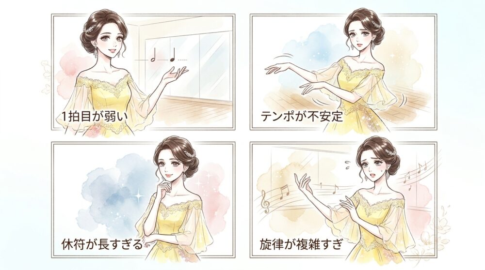 自分のレベルに合わない曲を選ぶと踊りのリズムが崩れてしまう