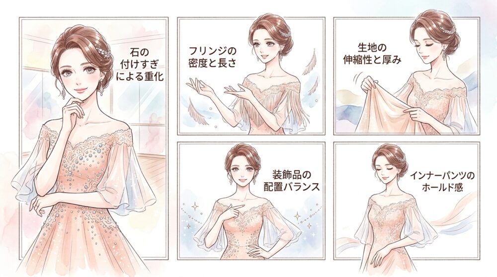 自分の踊り方とドレスの重量バランスが合っていない