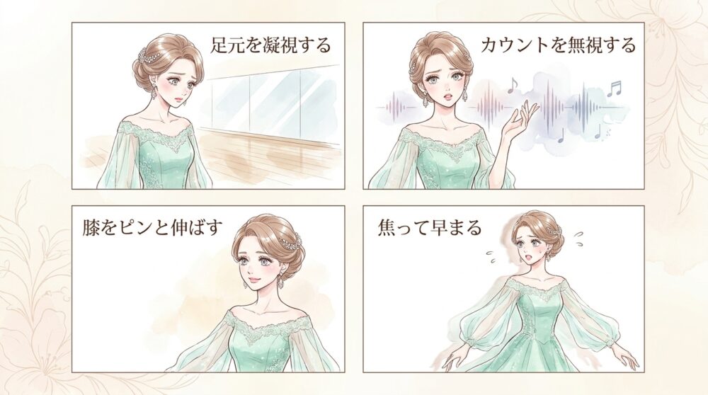 複雑な足の動きを覚える前にリズムが崩れていることに気づく