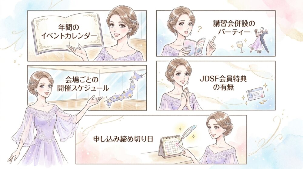 都道府県別のダンススポーツ連盟が公開する公式日程を確認する