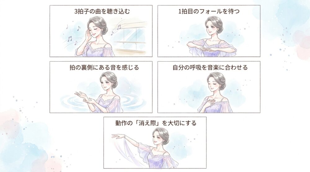 音楽の余韻を感じながら一歩の着地を丁寧に行う